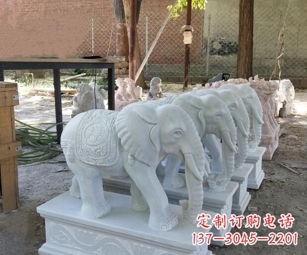 黄冈吉祥如意汉白玉门口大象石雕 (3)