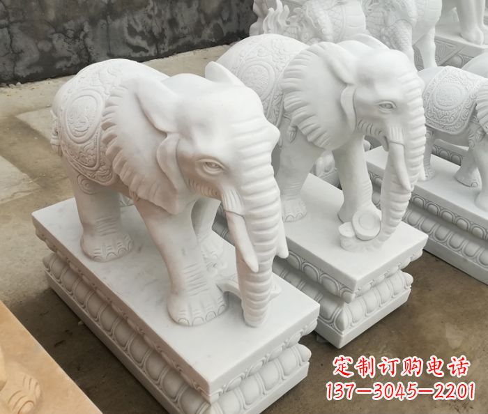 黄冈吉祥如意汉白玉门口大象石雕 (2)