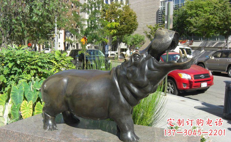 黄冈精美细腻的街边河马铜雕