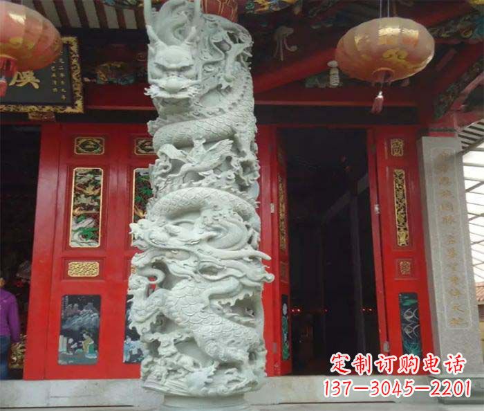 黄冈精美的大理石龙柱雕塑