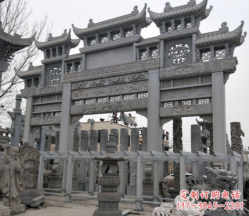 黄冈京中领雕塑：牌坊石雕定制