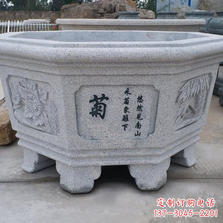 黄冈菊花-中式砂岩花盆雕塑