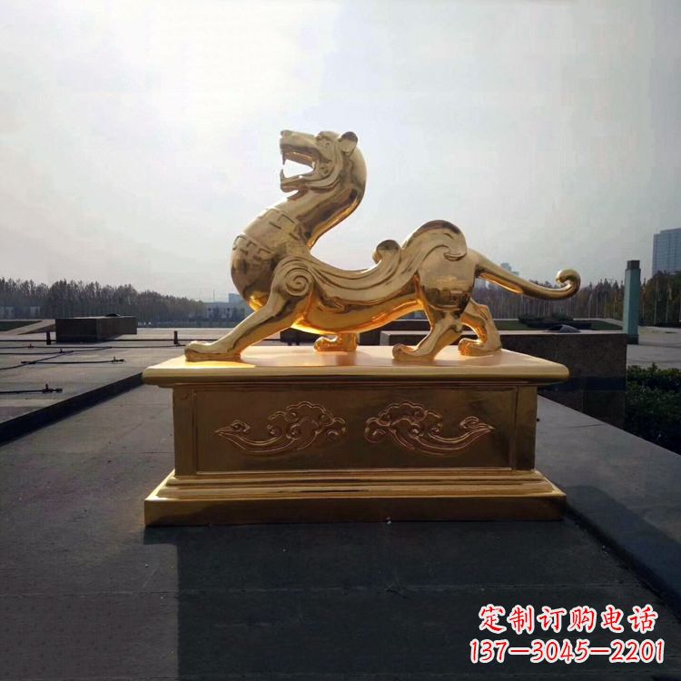 黄冈鎏金白虎铜雕-景区园林广场神兽雕塑摆件