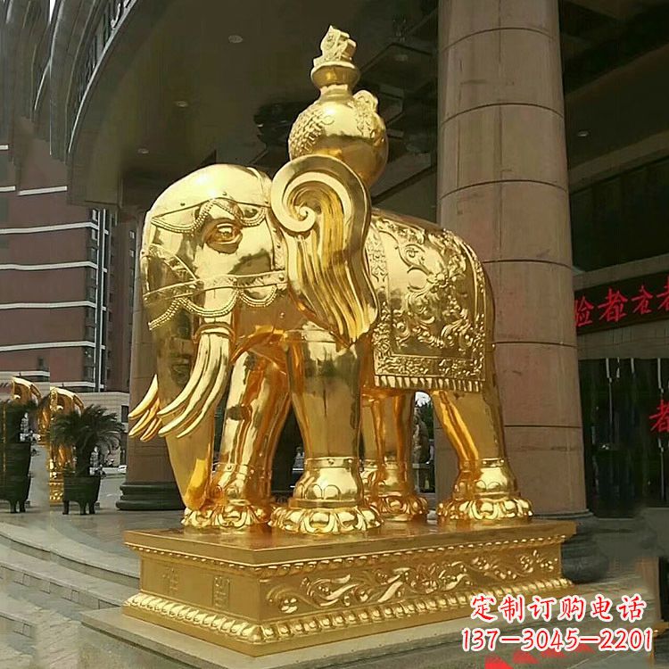 黄冈鎏金大门大象铜雕-宾馆商场看门招财吉祥动物雕塑