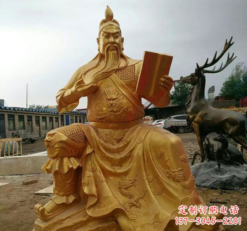 黄冈鎏金关公铜雕塑，历久弥新