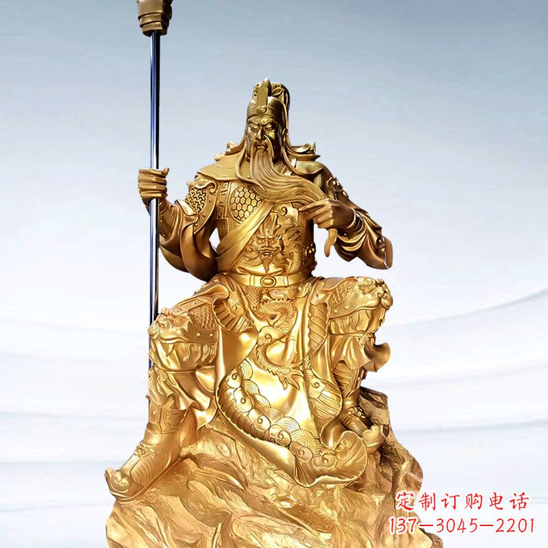 黄冈全新鎏金五虎上将关羽铜雕，精致细腻！
