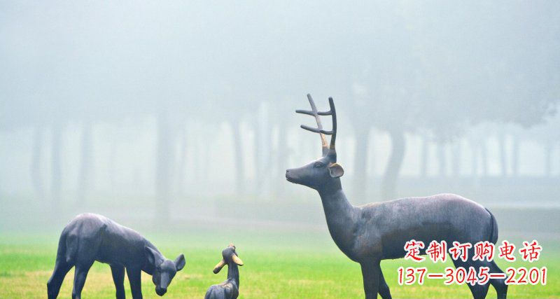 黄冈鹿一家动物铜雕