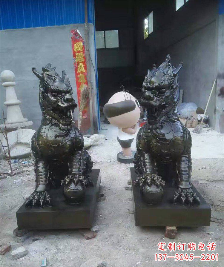 黄冈门口踩球麒麟古代神兽铜雕