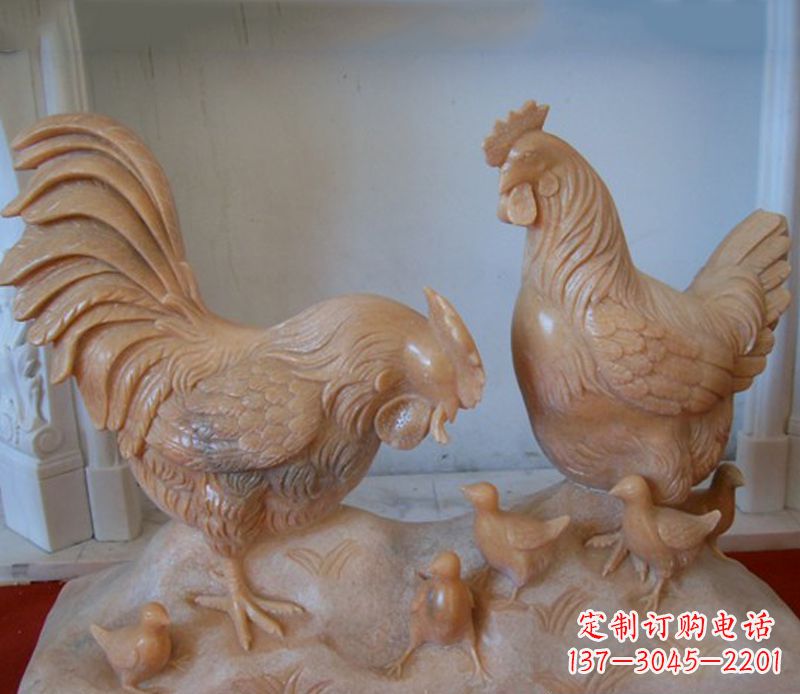 黄冈中领雕塑--精致石雕母子鸡动物雕塑