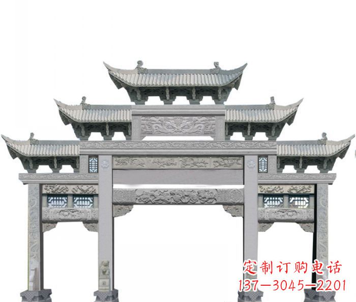 黄冈中领雕塑定制式牌坊石雕