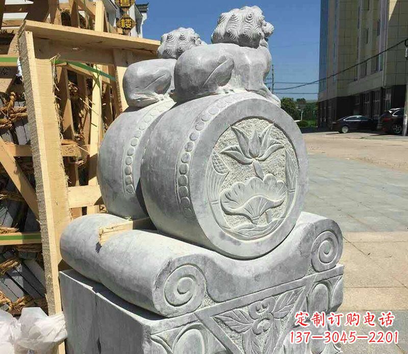 黄冈狮子抱鼓石仿古石门墩石雕 (2)