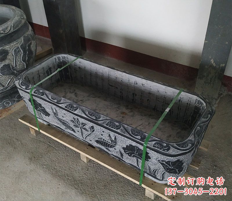 黄冈石浮雕鱼缸仿古鱼缸石雕
