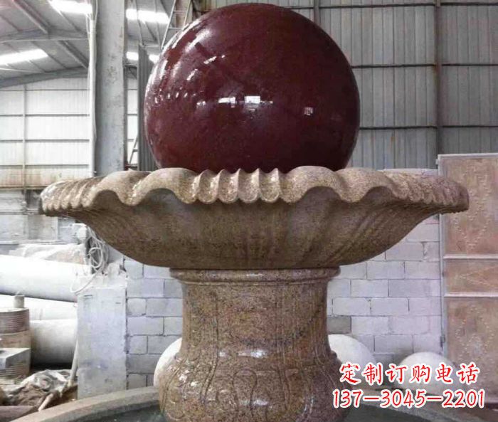 黄冈石来运转小型风水球喷泉石雕 (2)