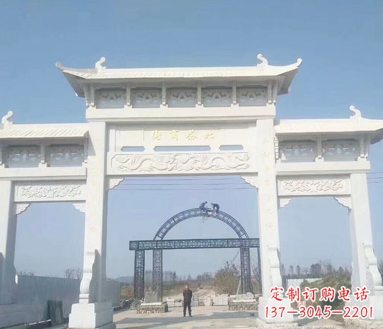 黄冈石牌坊三门牌坊石雕 (4)