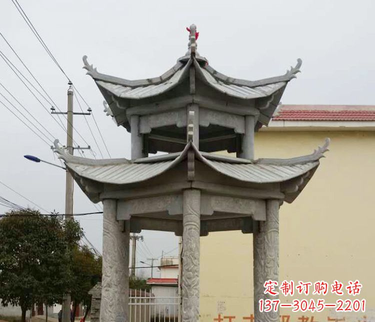 黄冈双层仿古凉亭石雕 (2)