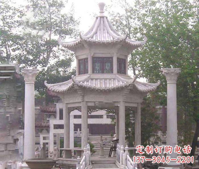 黄冈双层仿古凉亭石雕 (3)