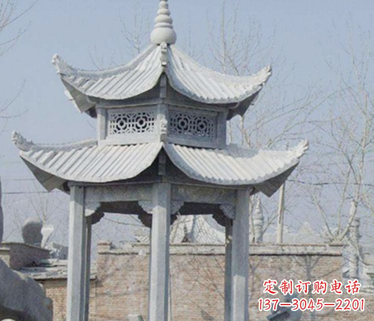 黄冈双层仿古六角凉亭石雕