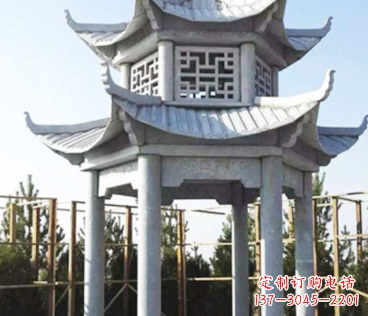 黄冈双层仿古石凉亭石雕_2