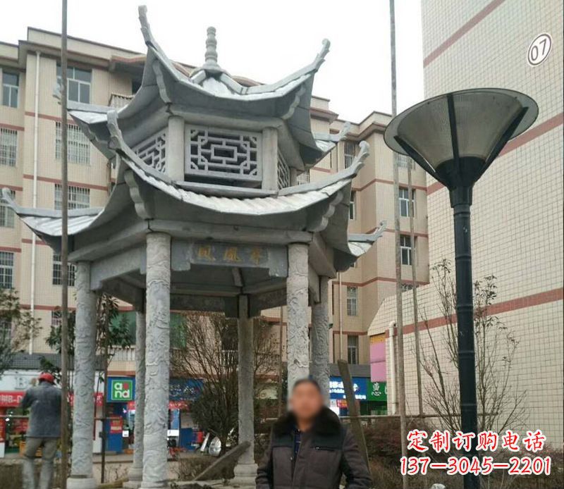 黄冈双层六角凉亭石雕