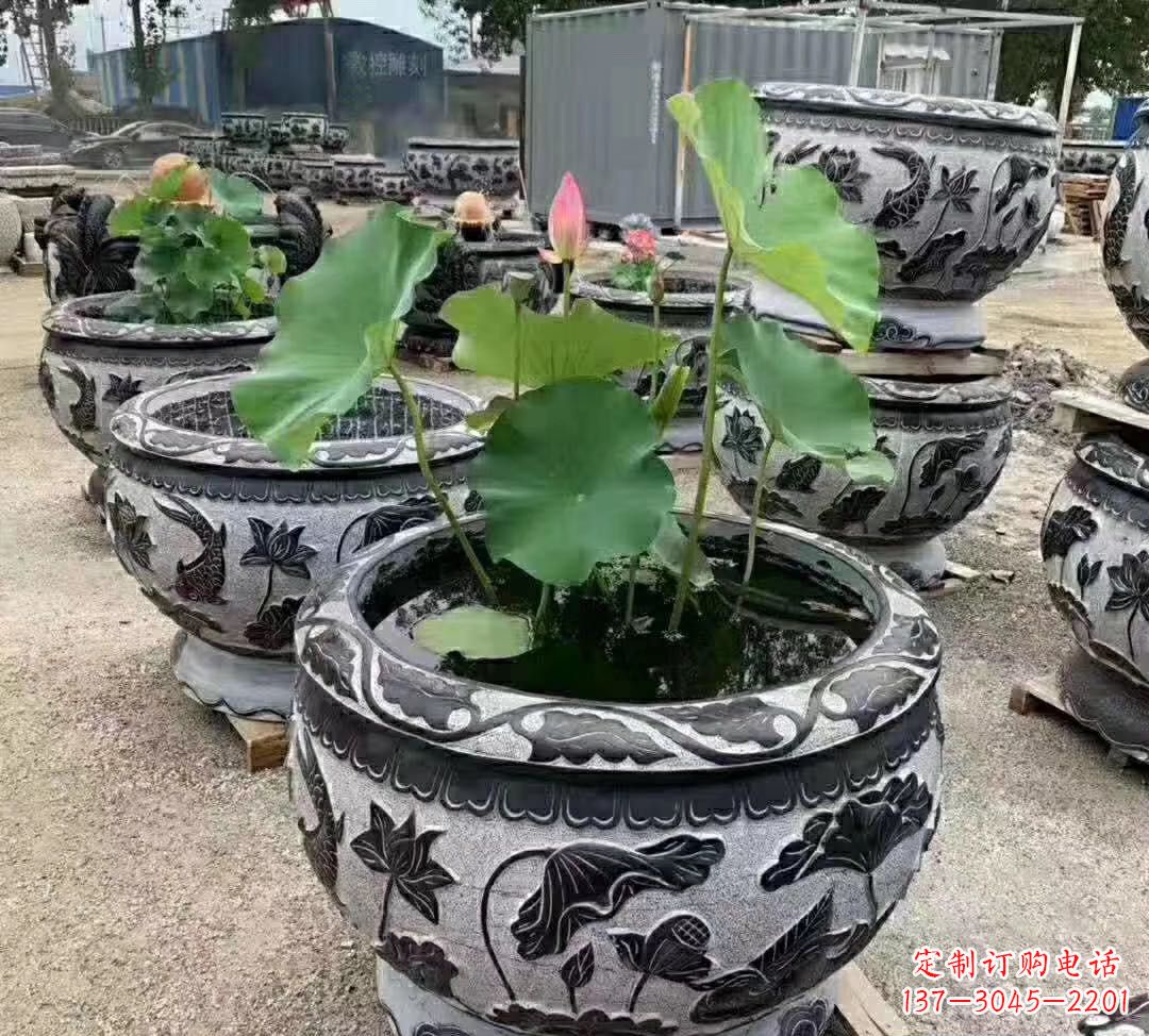 黄冈睡莲石浮雕花盆雕塑公园景观雕塑
