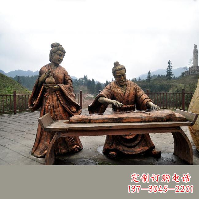 黄冈司马相如与卓文君铜雕塑像-城市广场历史名人情景雕塑