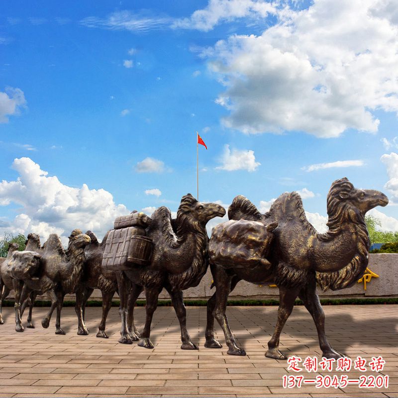 黄冈丝绸之路骆驼队仿铜景观雕塑