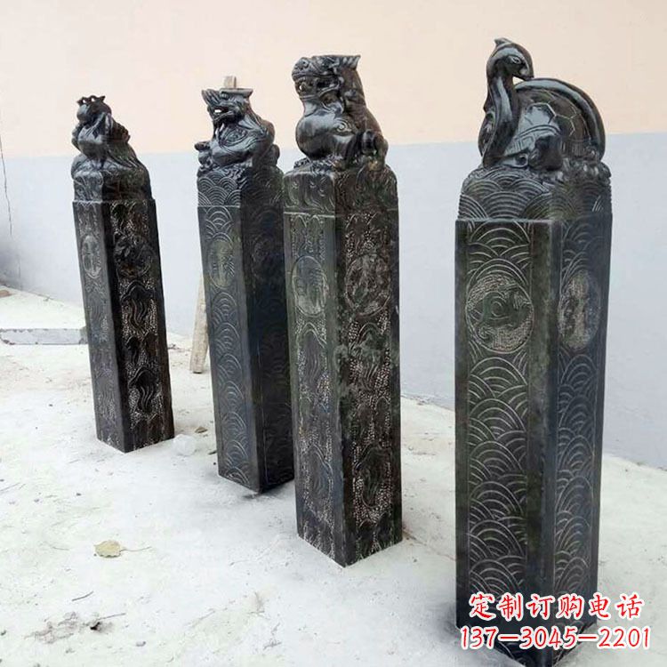 黄冈四方神兽青石仿古栓马柱