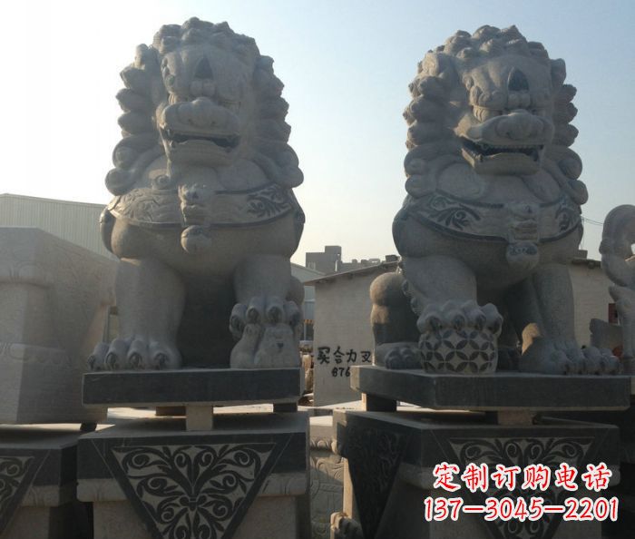 黄冈寺庙景观仿古石狮子 (2)