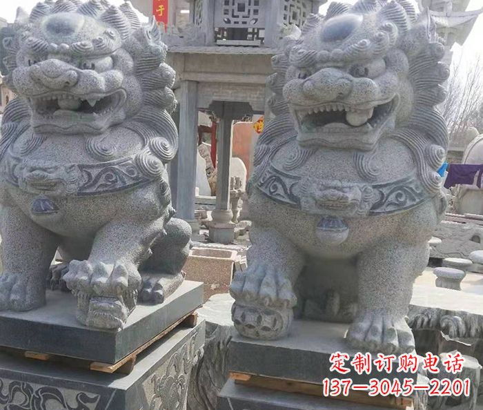 黄冈寺庙景观仿古石狮子 (3)