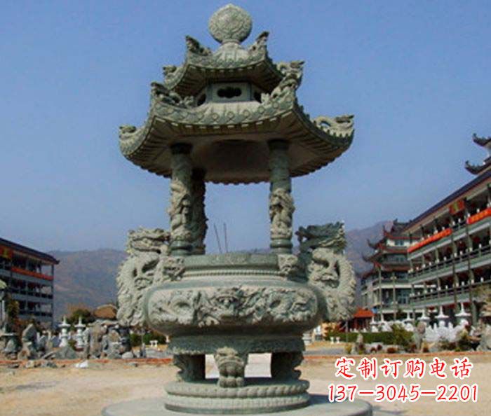 黄冈寺庙景观仿古石香炉