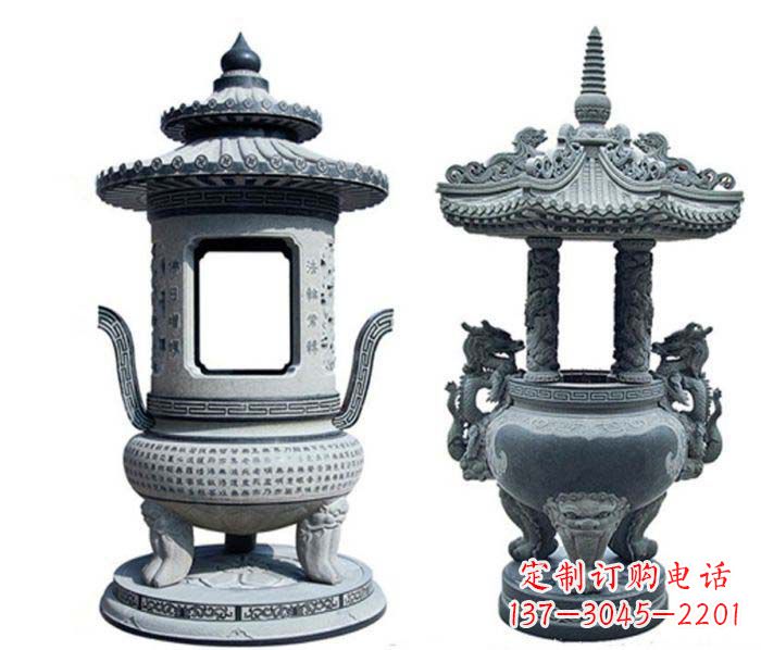 黄冈寺庙景观仿古香炉石雕