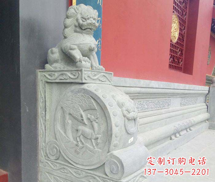 黄冈寺庙景观狮子石门墩抱鼓石