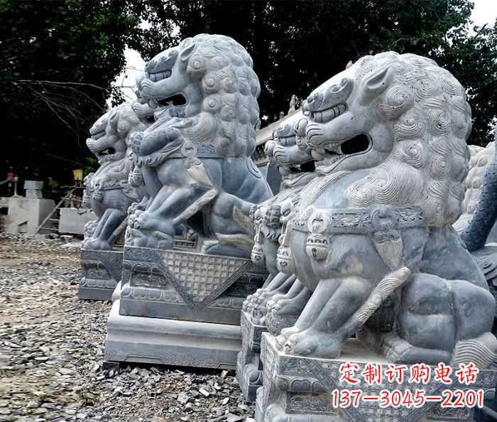黄冈寺庙青石狮子石雕 (2)
