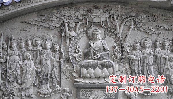 黄冈寺庙墙壁石浮雕佛像