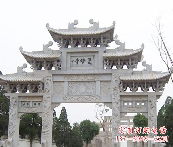 黄冈寺庙三门牌坊石雕 (2)