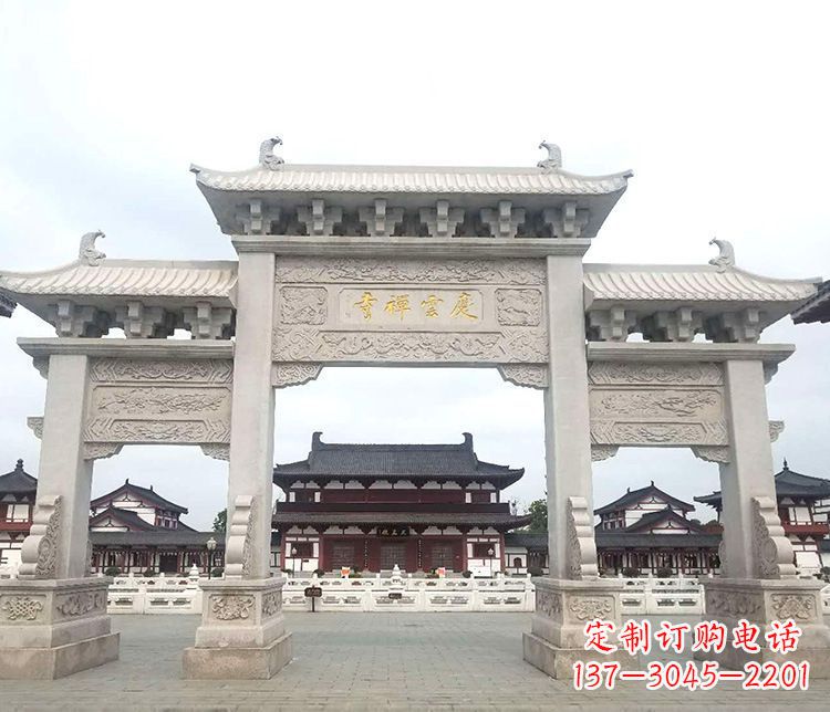 黄冈寺庙三门牌坊石雕
