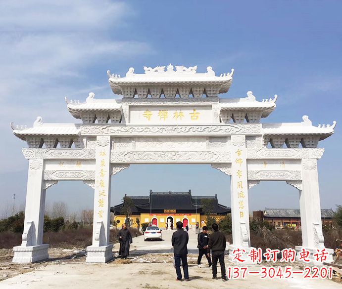 黄冈寺庙三门五楼石牌坊石雕_2