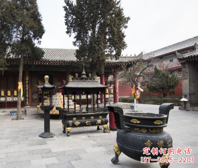 黄冈寺庙铜香炉铜雕