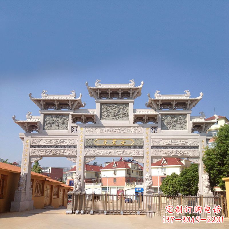 黄冈寺院大门石雕牌楼