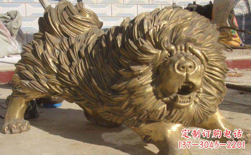 黄冈松狮犬动物铜雕