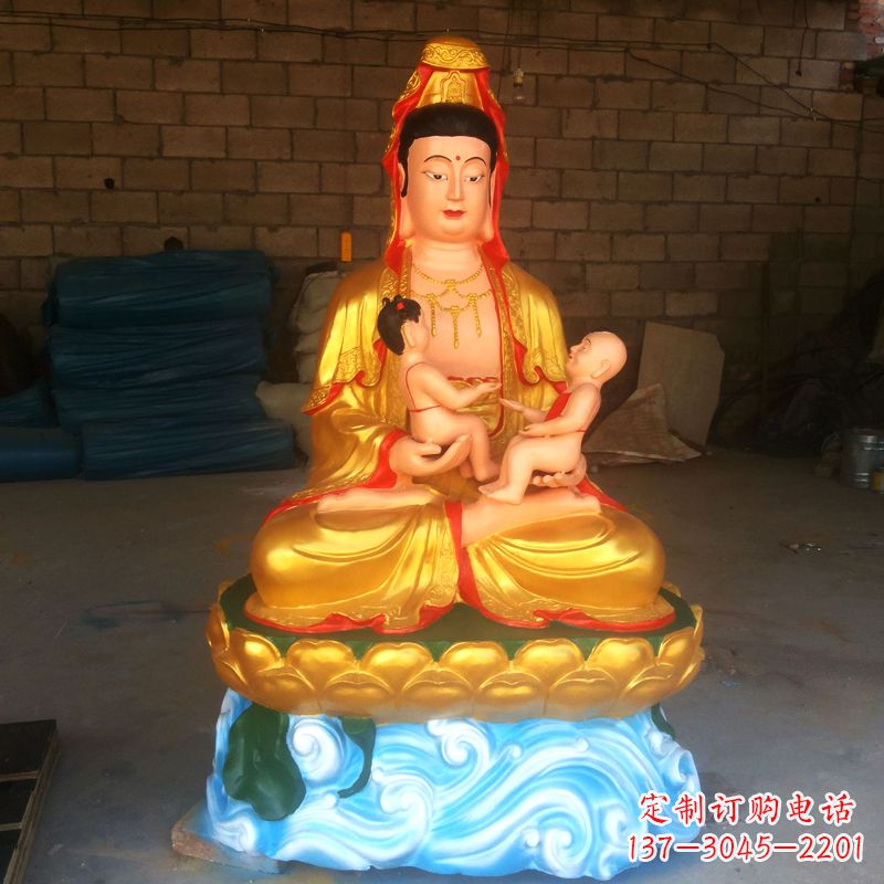 黄冈送子观音彩绘漆金雕塑