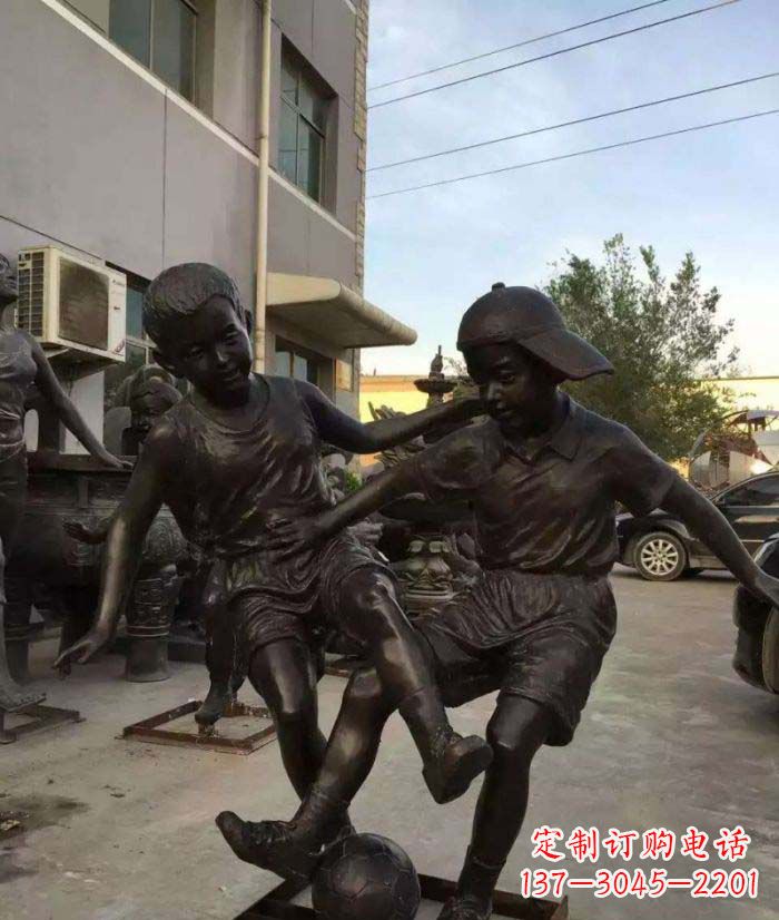 黄冈踢足球儿童铜雕 (2)