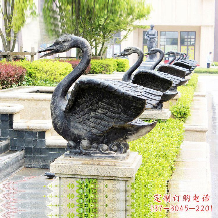 黄冈天鹅铜雕喷水喷泉-纯铜铸造公园水渠水景动物雕塑
