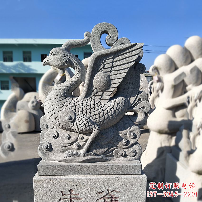 黄冈天之四灵之朱雀神鸟砂岩石雕塑