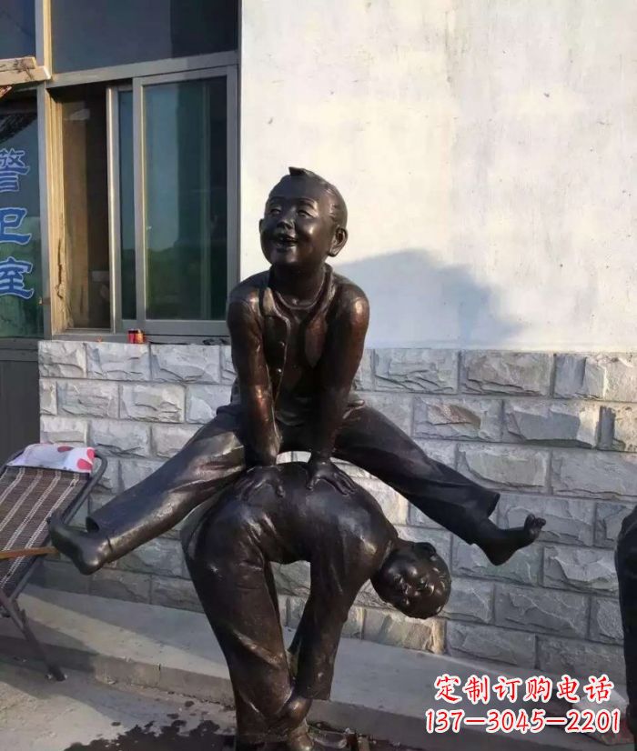 黄冈跳马儿童铜雕 (2)