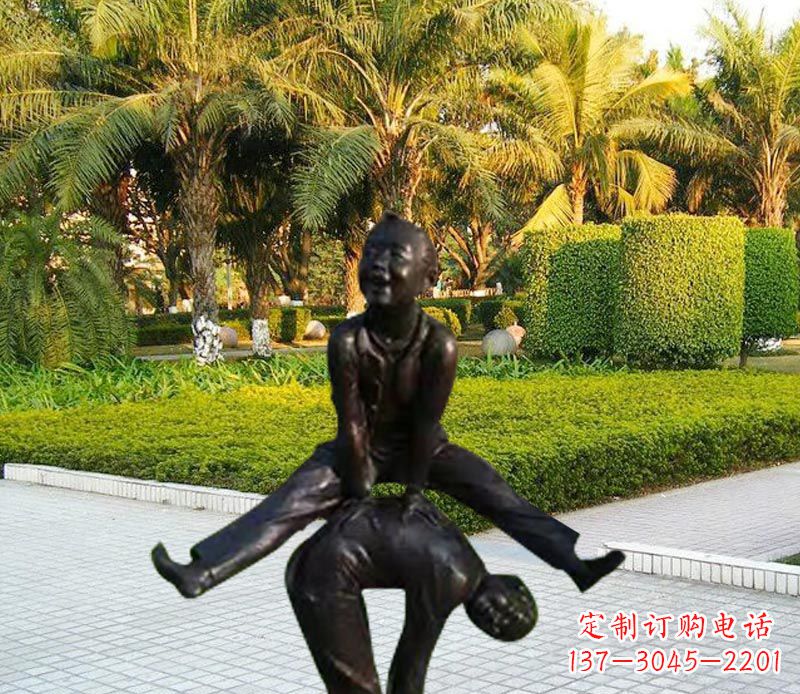 黄冈跳山羊的儿童铜雕