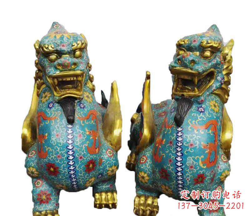 黄冈铜雕彩绘镇宅麒麟雕塑摆件