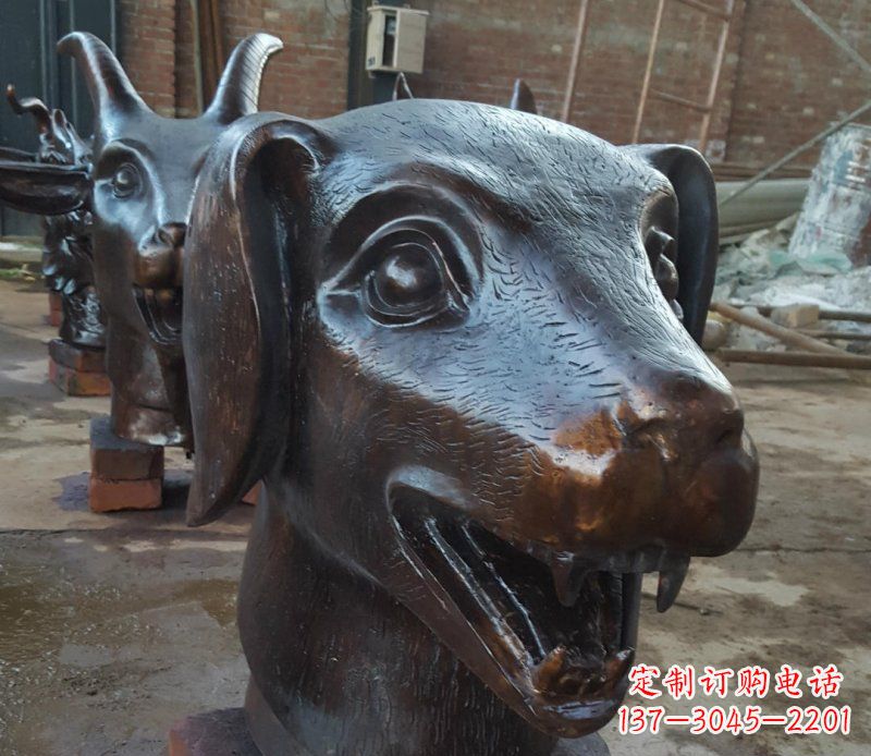 黄冈铜雕广场生肖动物头像装饰摆件