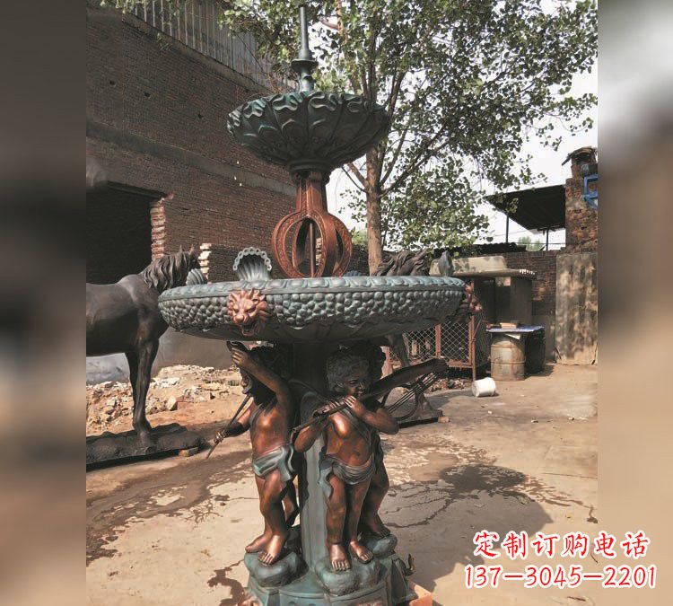 黄冈铜雕双层西方儿童喷泉