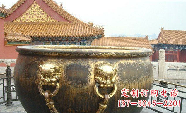 黄冈铜雕水缸寺庙景观雕塑 (2)